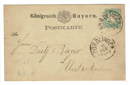 EP E.P. Entier Postale Ganzsache Deutschland Konigreich Bayern Nordlingen 1885 Postkarte Stuttgart 2 Kreuzer Allemagne - Postwaardestukken