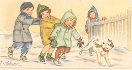 Carte Illustrée J. IDRAC - Bonne Année ( Enfants Neige Chien Houx Année Nouvelle - Andere & Zonder Classificatie