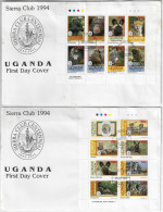 1994 2 FDC First Day Cover Uganda Wildlife Conservation Mammal 2 Souvenir Sheet Cancel Kampala Yellowish - Andere & Zonder Classificatie