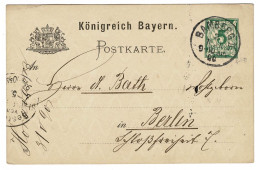 EP E.P. Entier Postale Ganzsache Deutschland Konigreich Bayern BAMBERG 1890 Postkarte 5 Pfennig Allemagne - Postwaardestukken