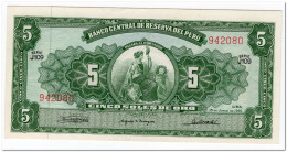 PERU,5 SOLES DE ORO,1965,P.83,XF+ - Perù