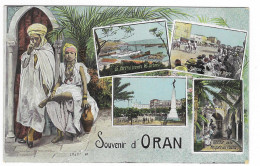 CPA COLORISEE MULTIVUES SOUVENIR D'ORAN, LE PORT A TRAVERS LES ARBRES, FANTASIA AU VILLAGE NEGRE, PLACE D'ARMES, ALGERIE - Oran