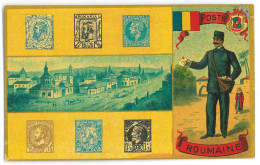 RO 92 - 21309 Stamps King CAROL I, Postman, Flag, Romania - Old Postcard - Unused - Romania