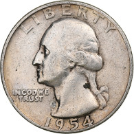 États-Unis, Quarter, Washington, 1954, Denver, Argent, TTB, KM:164 - 1932-1998: Washington