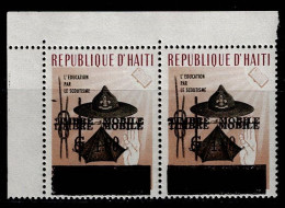 HAI-08- HAITI - 1966 - MNH - SCOUTS- "TIMBRE MOBILE" OVPT-ERROR DOUBLE-HORIZONTAL PAIR - Haití