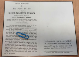 DP - Karel De Cock - De Winne - Wetteren 1868 - 1952 - Décès