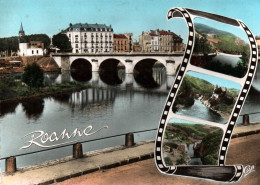 RECTO/VERSO - CPSM - ROANNE - MULTIVUE - PONT SUR LA LOIRE - BARRAGE DE LA TACHE - CHATEAU DE LAROCHE - DIGUE DE PINAY - Roanne