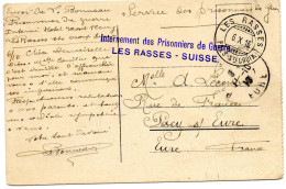 SUISSE.1916.CP.FM." INTERNEMENT DES PRISONNIERS DE GUERRE - LES RASSES (SUISSE).  - Marcophilie