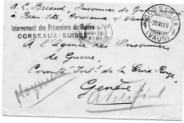 SUISSE.1916.L.FM." INTERNEMENT DES PRISONNIERS DE GUERRE - CORSEAUX (SUISSE).  - Postmark Collection