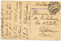 SUISSE.1916.CP.FM." INTERNEMENT DES PRISONNIERS DE GUERRE -GSTAAD (SUISSE). POUR LA FRANCE  - Postmark Collection