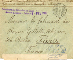 SUISSE.191.L.FM." INTERNEMENT DES PRISONNIERS DE GUERRE - AESCHI P SPIEZ (SUISSE). CENSURE FRANCE. - Storia Postale