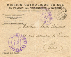 SUISSE.1916.FM."MISSION CATHOLIQUE SUISSE/PRIS.GUERRE.../ FRIBOURG".POUR LA FRANCE.CENSURE. - Marcofilie