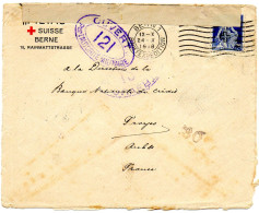 SUISSE.1918.LF."PIETAS / CROIX-ROUGE SUISSE./ BERN". CENSURE FRANCE. - Marcophilie