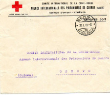 SUISSE.1918.LF."COMITE INT. CROIX-ROUGE/ A.I.P.G./SECTION D'ORIENT/ATHENES (GRECE) - Marcophilie