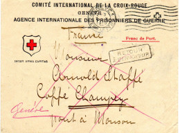 SUISSE.1915.RARE.CROIX-ROUGE POUR LA FRANCE. "LIEU DE DESTINATION ENVAHIE"."RETOUR A L'ENVOYEUR".L.A.CORRESPONDANCE - Covers & Documents