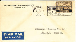 Canada Cover Sent Air Mail To Ontario Victoria 18-4-1936 Single Franked Overprinted Stamp - Covers & Documents