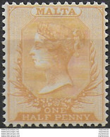 1882 Malta Vittoria ½d Orange-yellow MNH SG N. 18 - Sonstige & Ohne Zuordnung