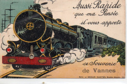 Vannes Carte à Système Souvenir Train Locomotive à Vapeur - Vannes