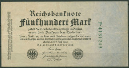 Dt. Reich 500 Mark 1922, DEU-82a Serie P, Gebraucht (K1440) - 500 Mark