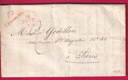 CURSIVE ROUGE 72 ESSONNE SEINE ET OISE DATEUR A 1834 EN ROUGE POUR PARIS LETTRE - 1801-1848: Precursors XIX