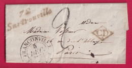 CURSIVE 72 SARTROUVILLE SEINE ET OISE T13 FRANCONVILLE LOSANGE CD NOIR TAXE 2 TAMPON DOUBLE PORT LOCAL 1834 LETTRE - 1801-1848: Vorläufer XIX