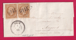 N°13 X2 GC 3140 RILLE INDRE ET LOIRE CAD TYPE 22 POUR ANGERS MAINE ET LOIRE LETTRE - 1849-1876: Periodo Classico