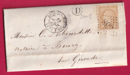 N°21 GC 568 BOURG SUR GIRONDE BOITE RURALE D COMPS  POUR BOURG SUR GIRONDE 1867 LETTRE - 1849-1876: Periodo Classico