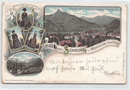 Österreich - Schruns (V) Litho - Mehrfachansicht - Gesamtansicht - Montafoner Volkstrachten - Gauerthal - Schruns