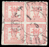 Mecklenburg-Schwerin 1864 4/4s Red Four Margins, Signed Engels Fine Used. - Mecklenburg-Schwerin