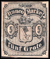 Bremen 1856-63 5gr Black On Rose Type A Unused, With Thin. - Brême