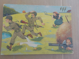 CPSM -  AU PLUS RAPIDE - CARTE HUMORISTIQUE- THEME ARMEE MILITARIA MILITAIRES   - VOYAGEE TIMBREE BELGIQUE - Humour