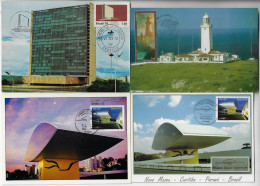 Brazil 1978/2023 4 Maximum Card Architecture Lighthouse Oscar Niemeyer Museum Post Office Headquarters Building Brasília - Other & Unclassified