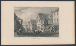Stahlstich Oberlahnstein, Ortspartie Mit Brunnen, Stahlstich Von Tombleson Um 1840, 15 X 24cm  - Prenten & Gravure