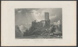 Stahlstich Lahneck, Schloss Gegen Gebirgszug, Stahlstich Von Tombleson Um 1840, 15 X 24cm  - Estampes & Gravures