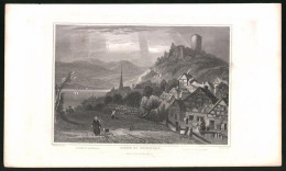 Stahlstich Keimburg, Fachwerkhäuser Gegen Ruinen, Stahlstich Von Tombleson Um 1840, 15 X 24cm  - Stiche & Gravuren