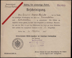 Territorialbezik Provinz Sachsen Fahrt-Bescheinigung Militär-Inspekteur 1918 - 1939-45