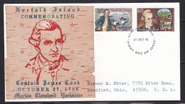 Norfolk Island - 1978 Captain Cook Birth Anniversary Illustrated FDC - Ile Norfolk