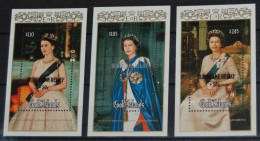 COOK ISLANDS 1987, Queen Elizabeth II, Royals, Famous People, Mi #1189, 1191-2, Souvenir Sheets, MNH** - Koniklijke Families