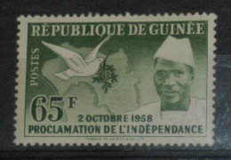 GUINEA 1959, Declaration Of Independence, Birds, Pigeons, President, Mi #6, MNH** - Guinea (1958-...)