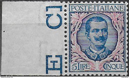 1901 Italia VE III Lire 5 Azzurro Rosa Bfc MNH Sassone N.78 - Andere & Zonder Classificatie