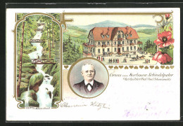Lithographie Oberbühlerthal /Schwarzwald, Hotel Kurhaus Schindelpeter, Gertelbachfälle  - Sonstige & Ohne Zuordnung