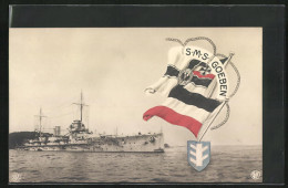AK Kriegsschiff SMS Goeben, Reichskriegsflagge Und Wappen  - Guerra