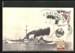 AK Kriegsschiff SMS Moltke, Reichskriegsflagge Und Wappen  - Warships