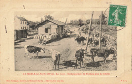 CPA TOP CARTE-Le Mesle Sur Sarthe-La Gare-Embarquement De Bestiaux Pour La Villette-RARE écriture Rouge-Timbre  L2947 - Le Mêle-sur-Sarthe