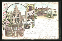 Lithographie Lübeck, Gasthaus Schiffergesellschaft Und Hafen  - Lübeck