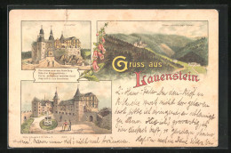 Lithographie Lauenstein, Schlossthor, Schlosshof  - Lauenstein