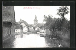 AK Bad Berka Bei Weimar, Flusspartie Im Ort, Kirche  - Weimar