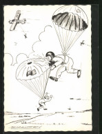 Künstler-AK Fallschirmjäger-Scherz, Schnupfen  - Parachutting