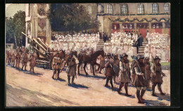 Künstler-AK Kaiser-Jubiläums-Huldigungs-Festzug Wien 1908, Gruppe II:Zeit König Albrechts I.-Auszug Von Wiener Bür  - Familias Reales