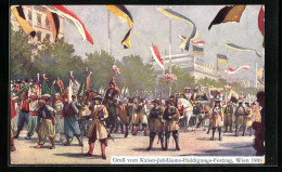 Künstler-AK Kaiser-Jubiläums-Huldigungs-Festzug, Wien 1908  - Familias Reales